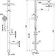 Duschsystem von Ideal Standard mit zwei Ablagen, Handbrause und Kopfbrause. Detaillierte technische Zeichnung mit Abmessungen und Anschlüssen.